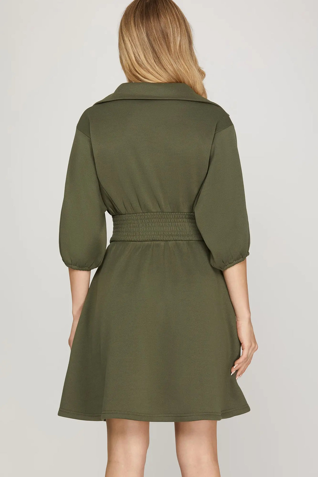 Smocked Zip Front Dress