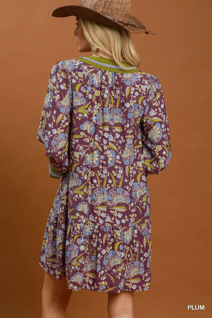 Contrast Trim Boho Dress