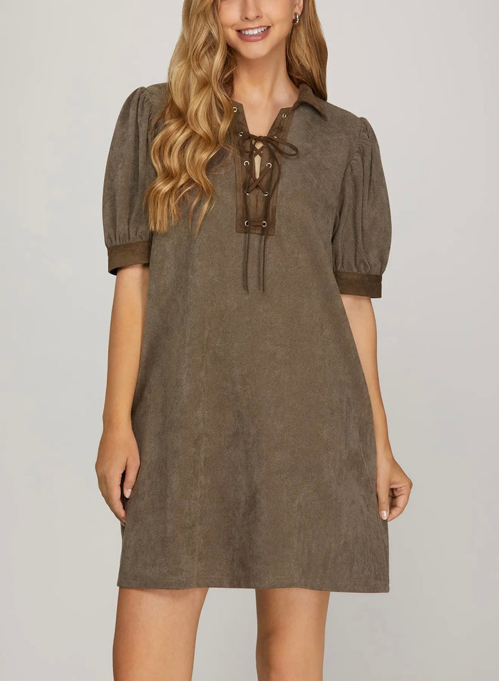 Brushed Twill Lace-Up Dress