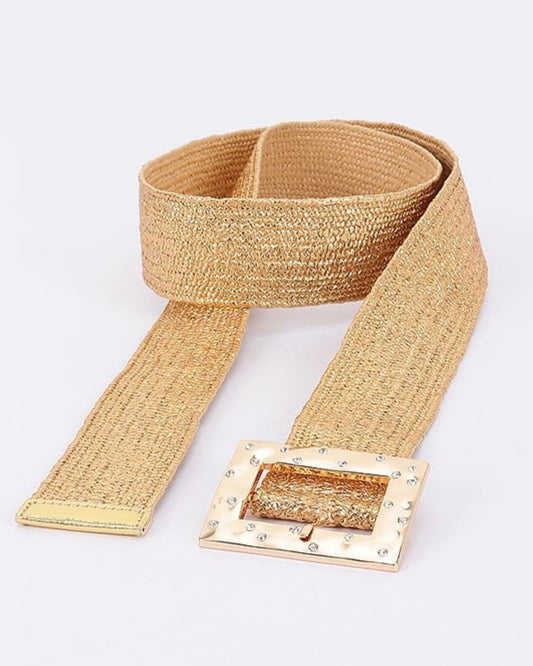 Plus Faux Straw Stretch Belt W/Metal Stone Buckle (2 options)