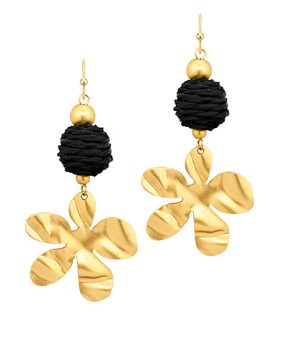 Flower w/Raffia Ball Earrings (4 colors)