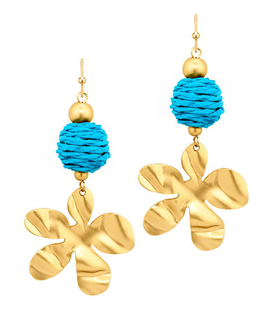 Flower w/Raffia Ball Earrings (4 colors)