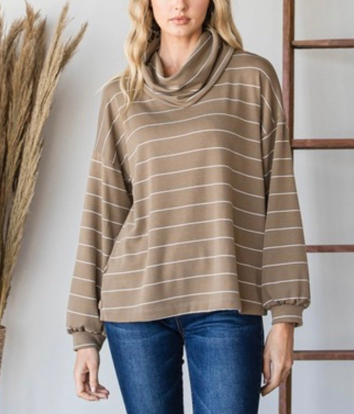 Striped Funnel Neck Top