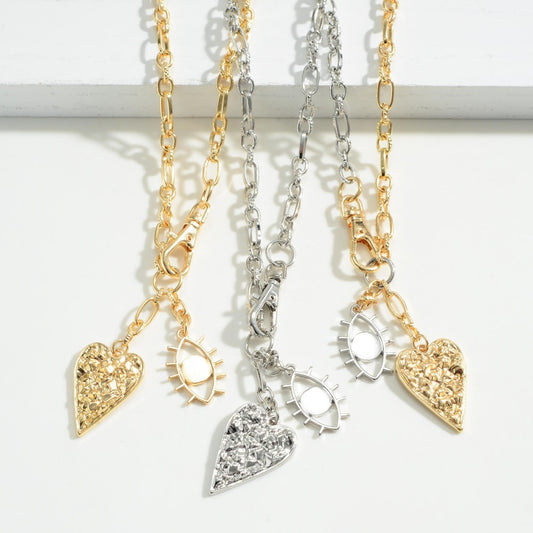 Heart & Evil Eye Charm Necklace