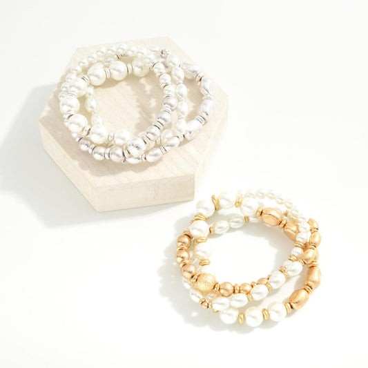 Set of 3 Pearl\Metal Bracelets