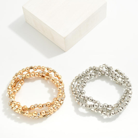Set of 3 Metal/Rhinestone Bracelets