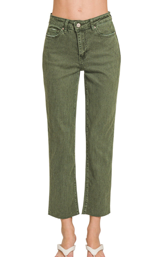 Acid Washed Straight Crop Denim (2 colors)