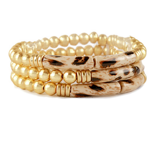 Gold & Animal Print Stretch Bracelet