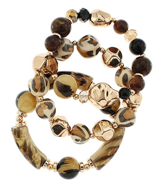 3 Row Stretch Bead & Cylinder Bracelet