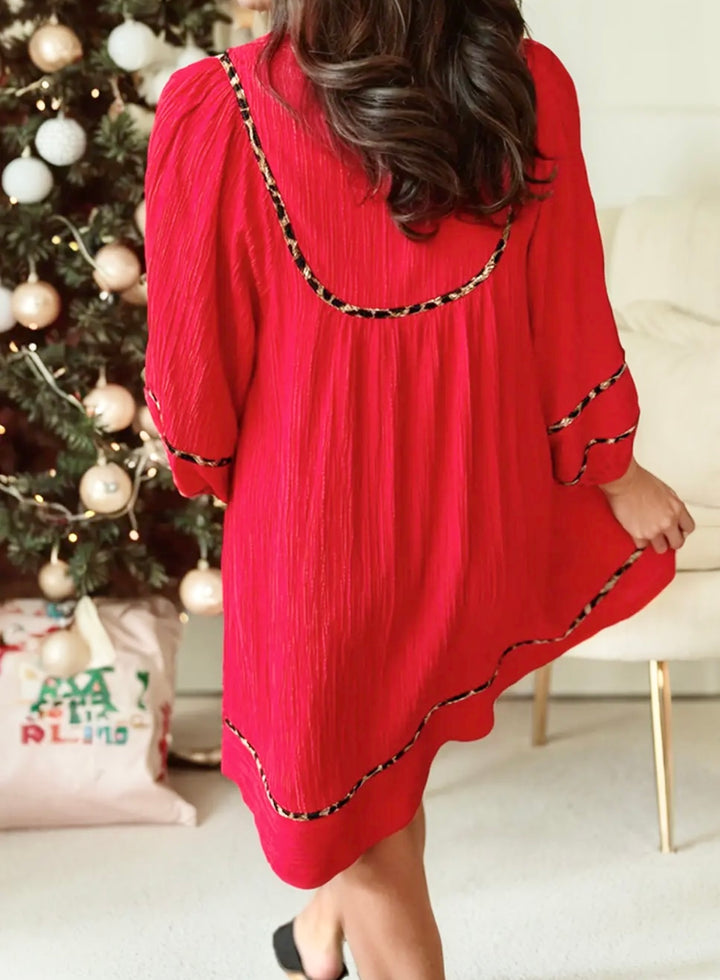 Leopard Trimmed Shift Dress