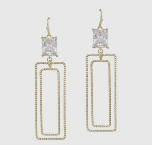 Crystal & Gold Rectangular Earrings