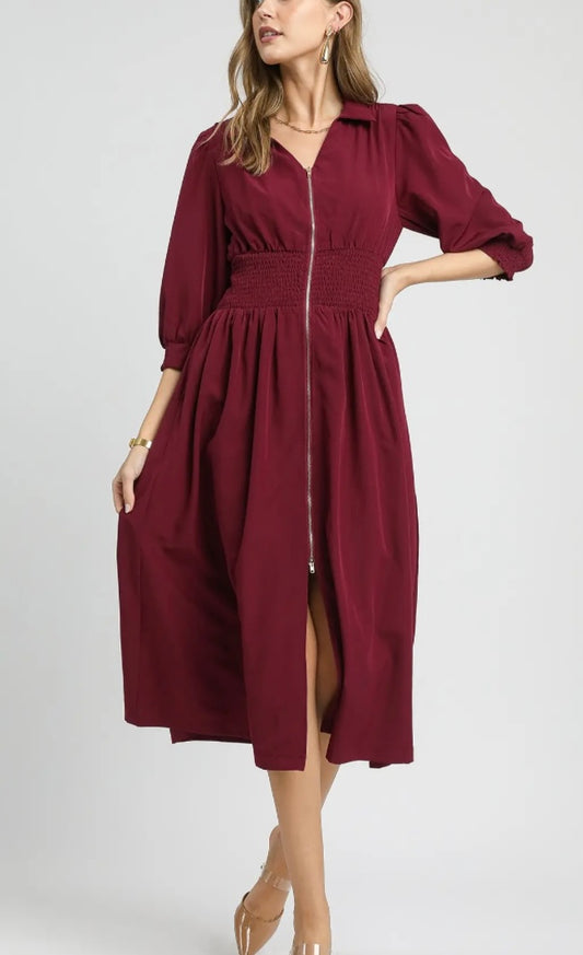 Front Zip Midi Dress