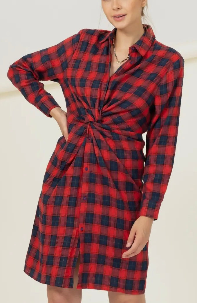 Twisted Plaid Dress