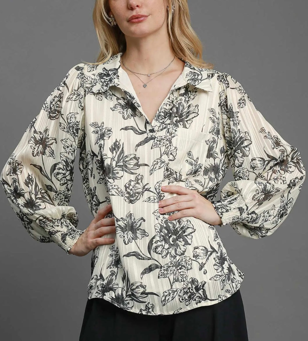 Threaded Floral Blouse