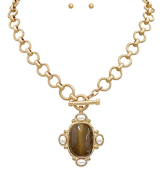 Oval Stone & Pearl Necklace (2 options)