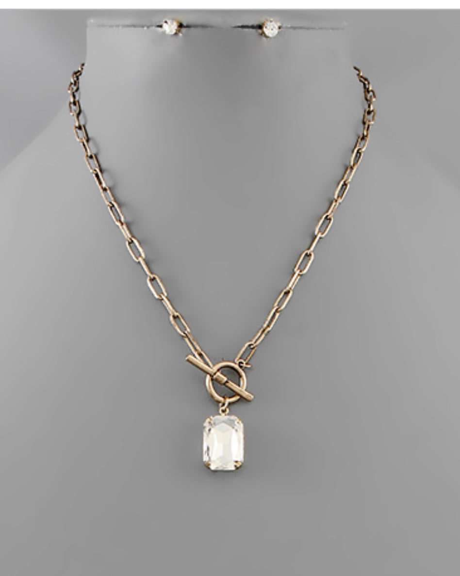 Glass Stone Toggle Necklace