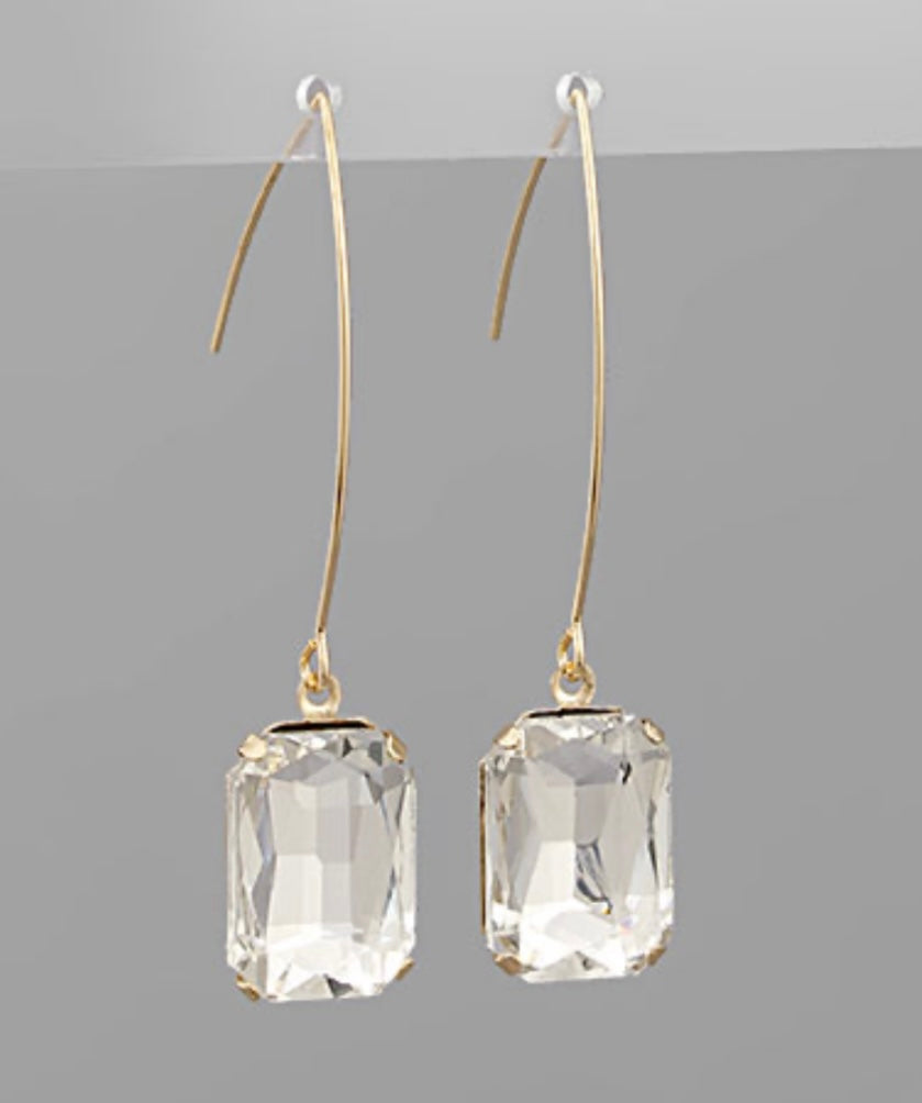 Glass Stone Hook Earrings