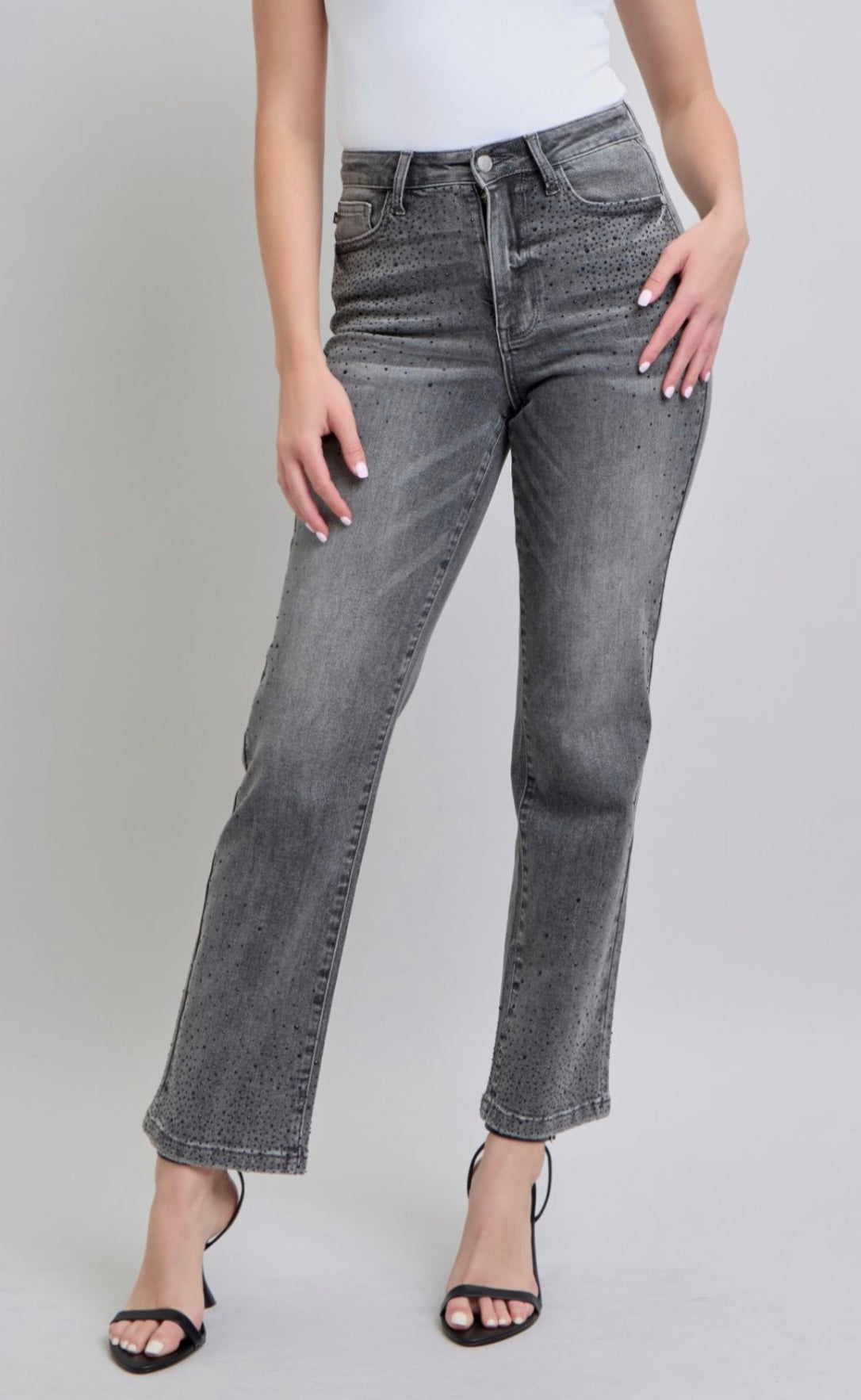 Judy Blue HW Rhinestone Straight Jeans