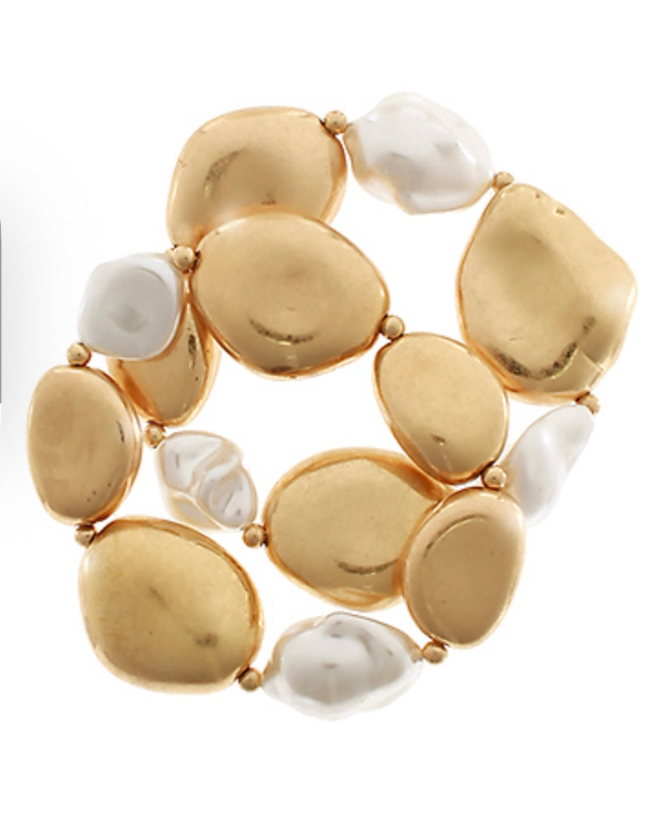 Pearl &amp; Gold Stack Bracelet