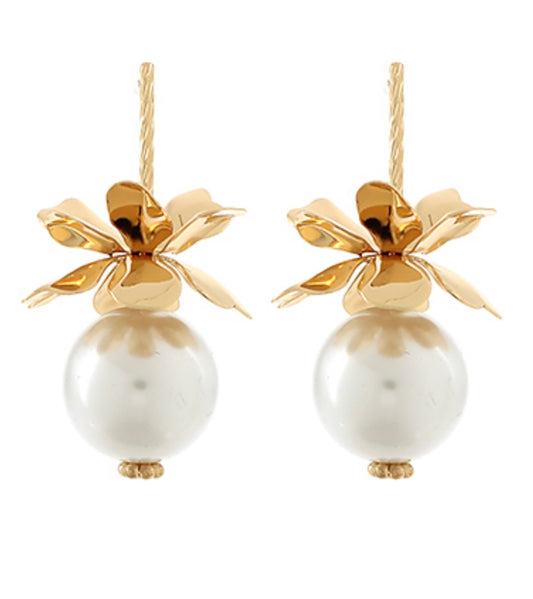 Flower Pearl Drop Earrings