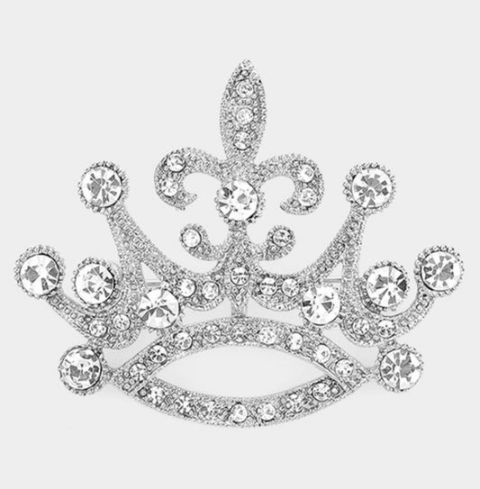 Rhinestone Embellished Crown Pin Brooch