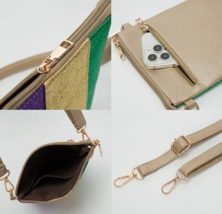 Glittered Striped Mardi Gras Crossbody