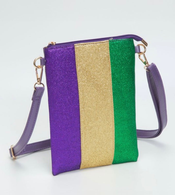 Glittered Striped Mardi Gras Crossbody