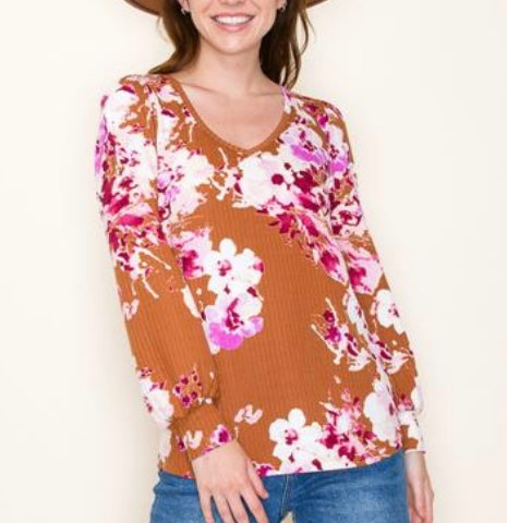 Floral Ribbed Top