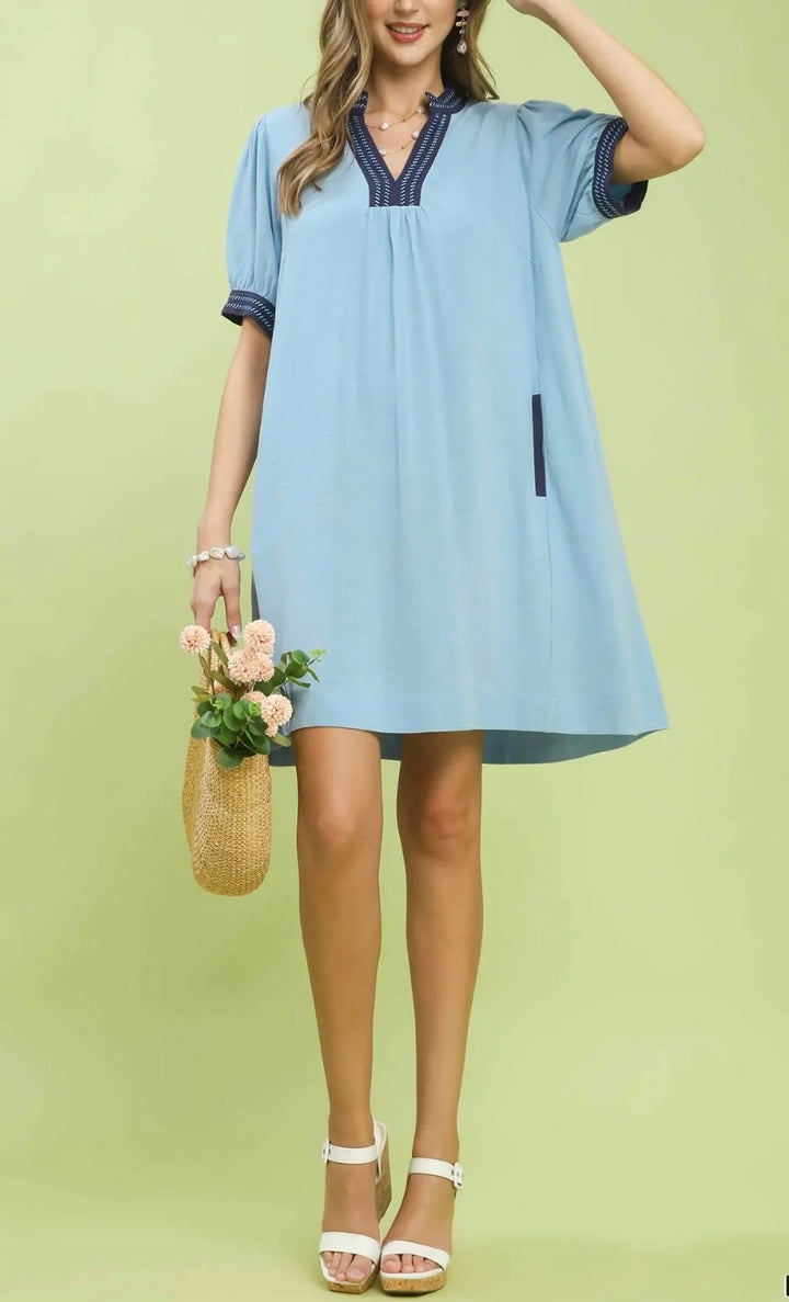 Linen Contrast Trim Dress