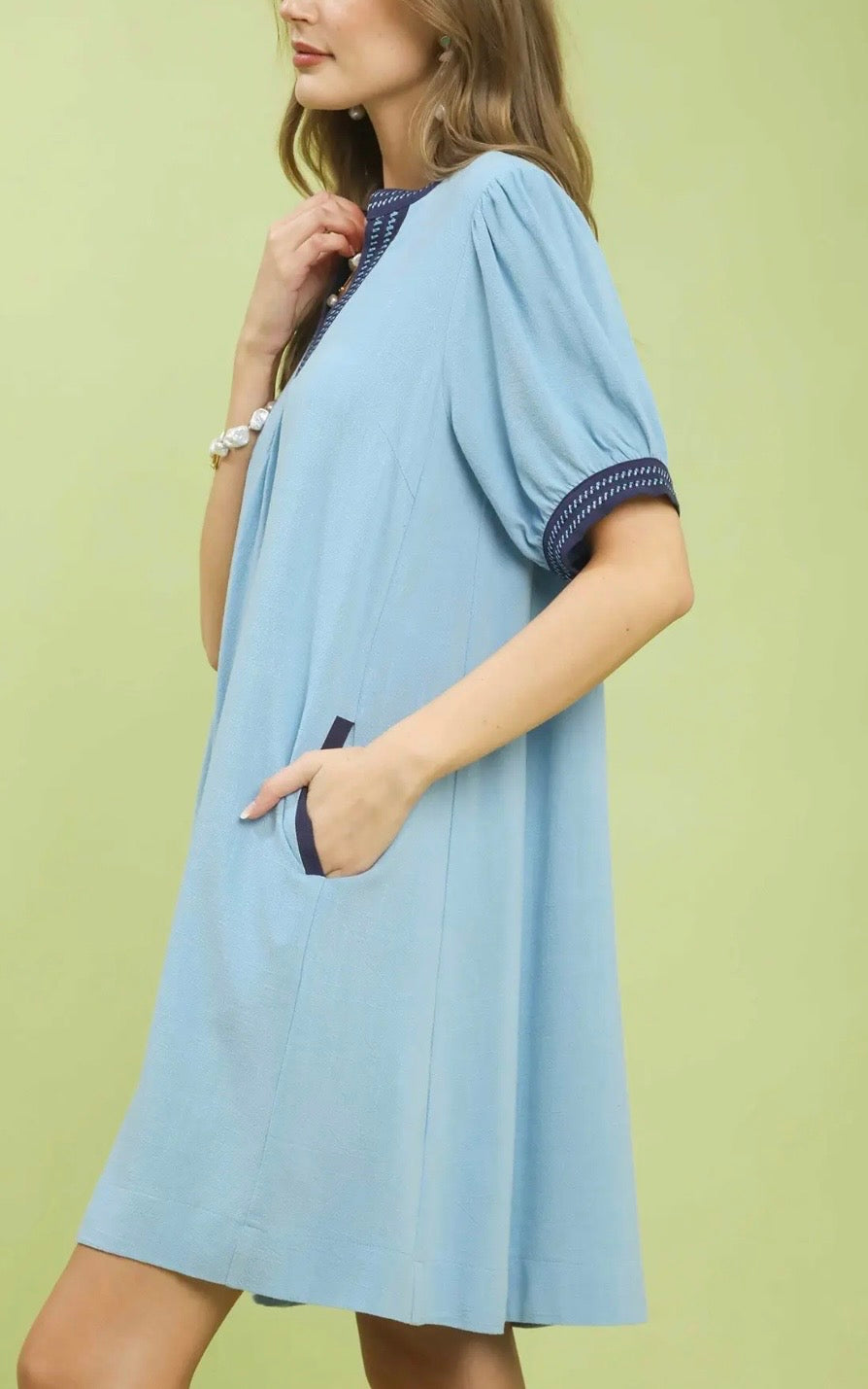 Linen Contrast Trim Dress
