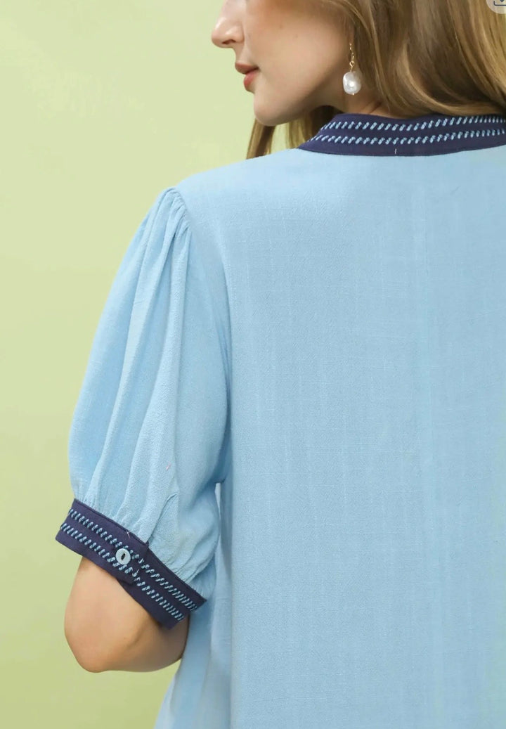 Linen Contrast Trim Dress
