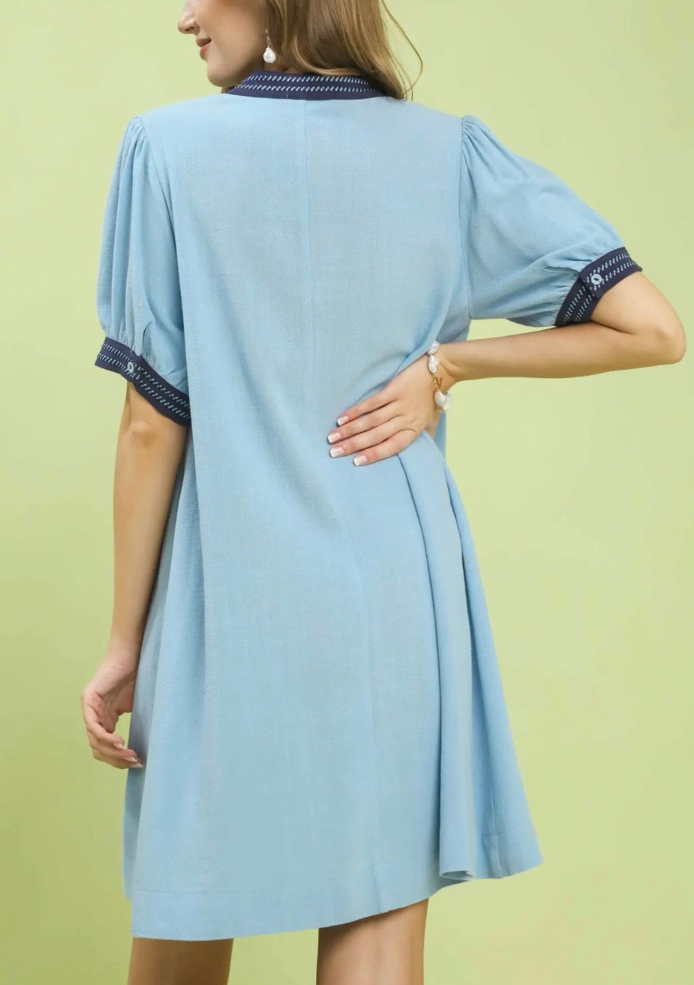 Linen Contrast Trim Dress