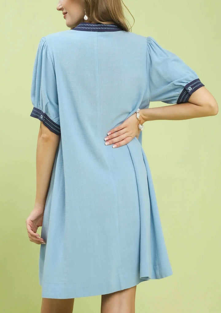 Linen Contrast Trim Dress