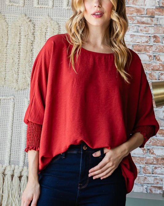 Smocked 3/4 Sleeve Blouse (3 colors)