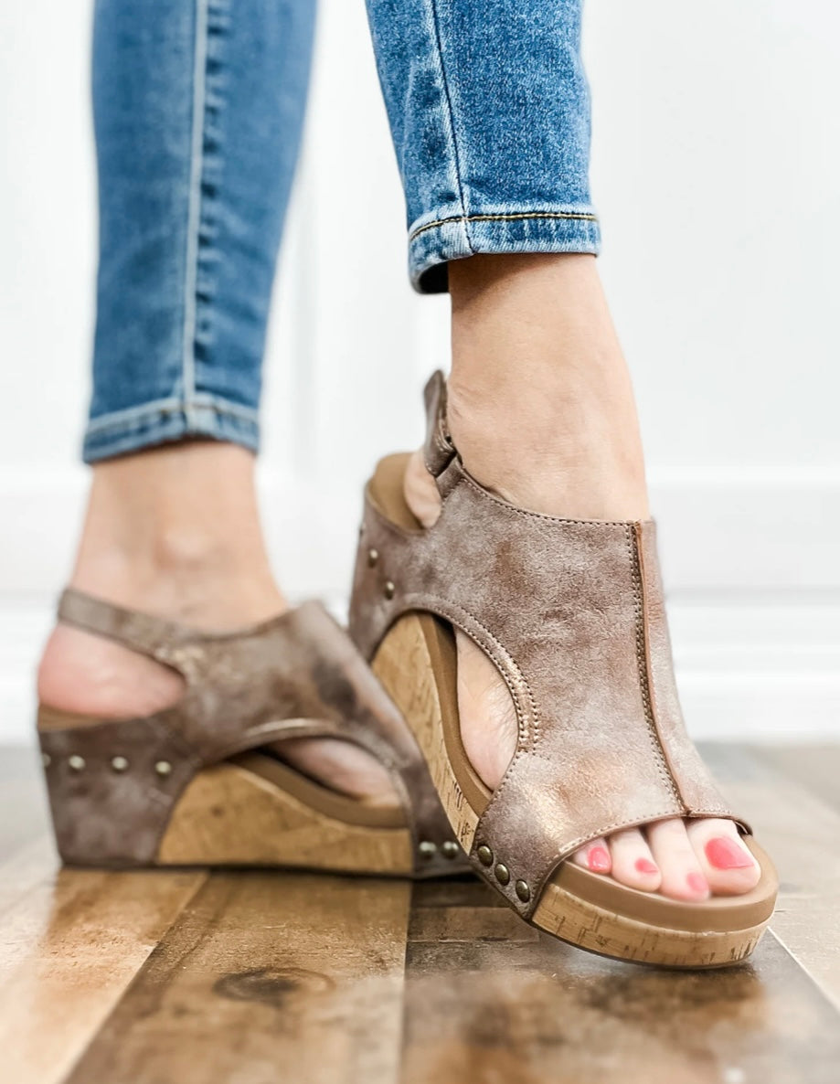 Corky’s Washed Bronze Metallic Wedges