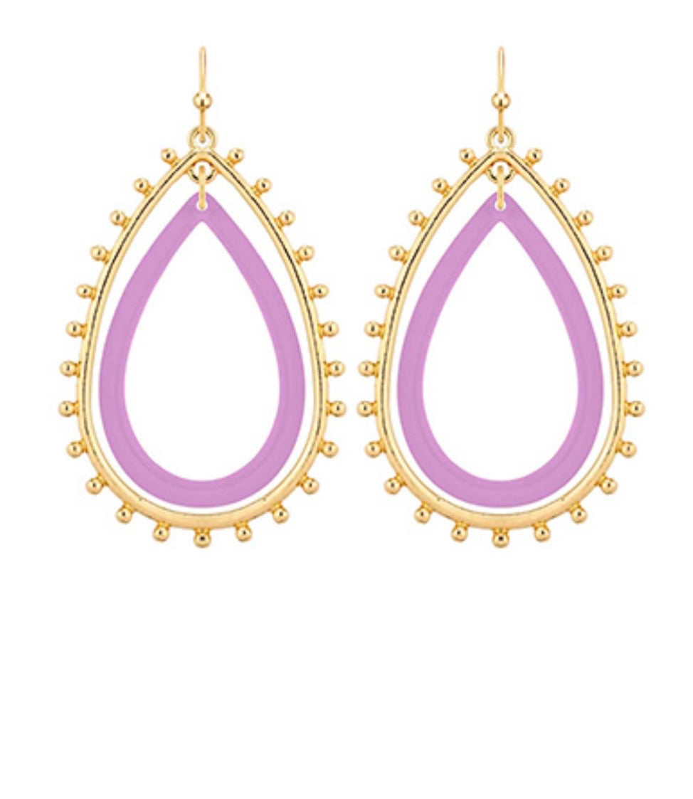Metal &amp; Acetate Double Teardrop Earrings (7 colors)