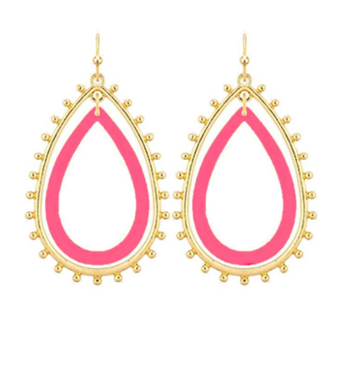 Metal &amp; Acetate Double Teardrop Earrings (7 colors)
