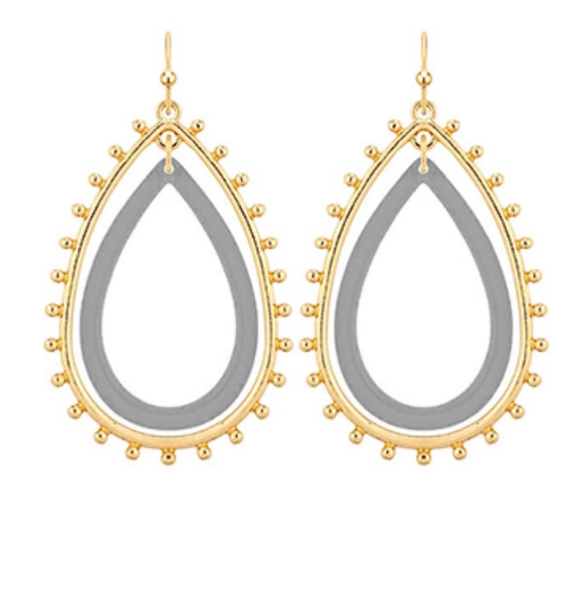 Metal &amp; Acetate Double Teardrop Earrings (7 colors)
