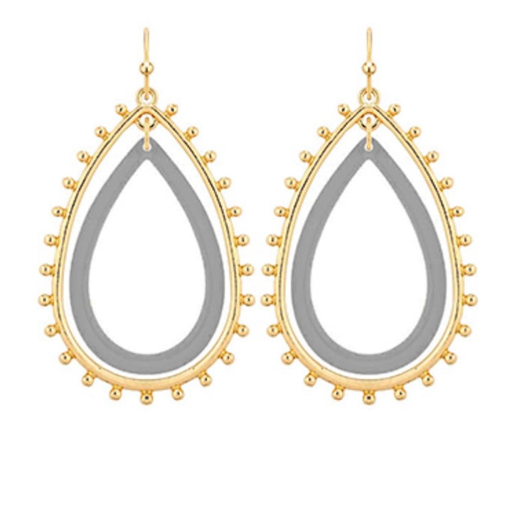 Metal &amp; Acetate Double Teardrop Earrings (7 colors)