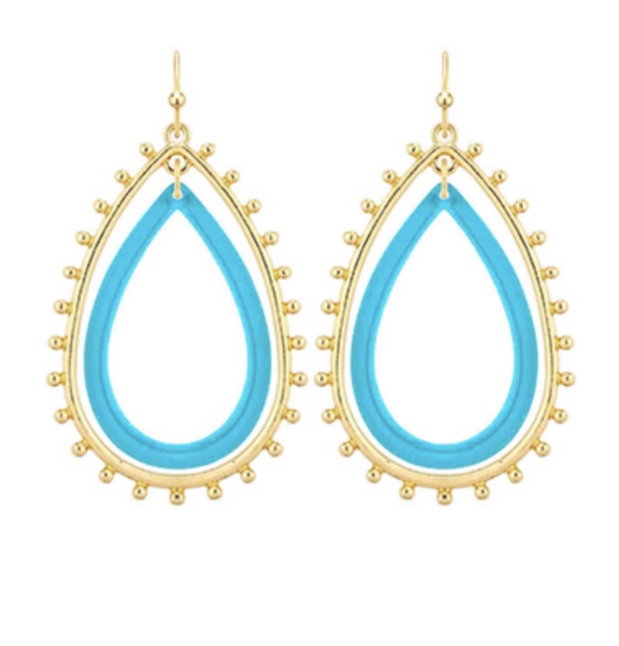Metal &amp; Acetate Double Teardrop Earrings (7 colors)