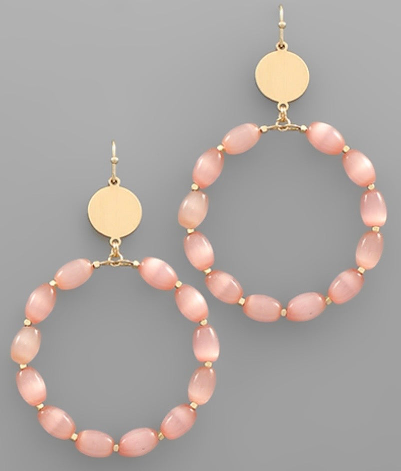 Cats Eye Bead Hoop Earrings (5 colors)