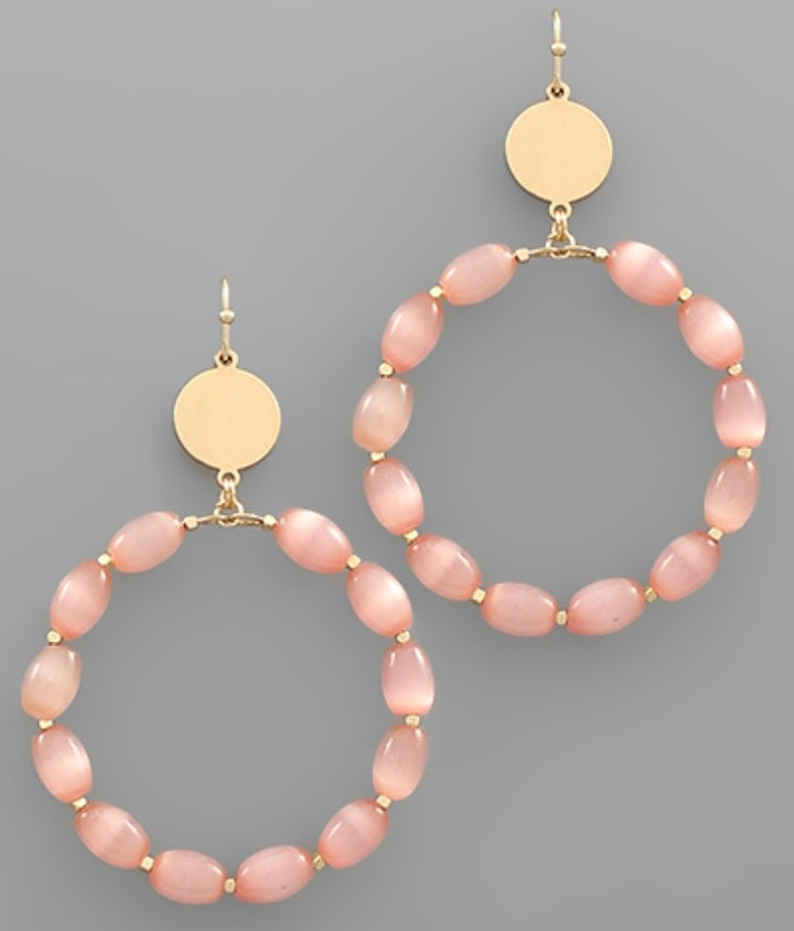 Cats Eye Bead Hoop Earrings (5 colors)
