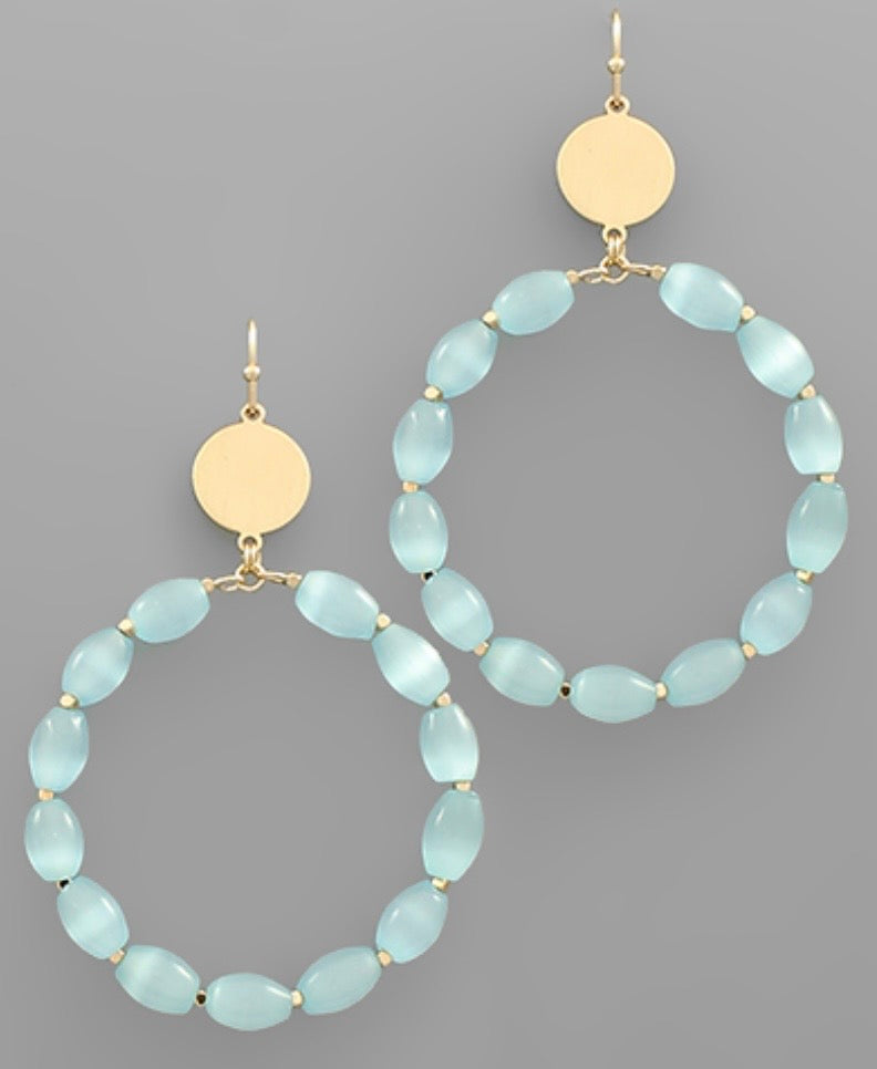 Cats Eye Bead Hoop Earrings (5 colors)
