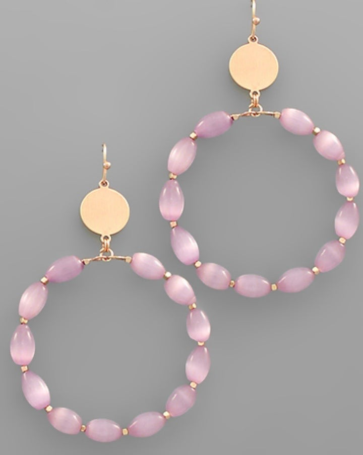 Cats Eye Bead Hoop Earrings (5 colors)