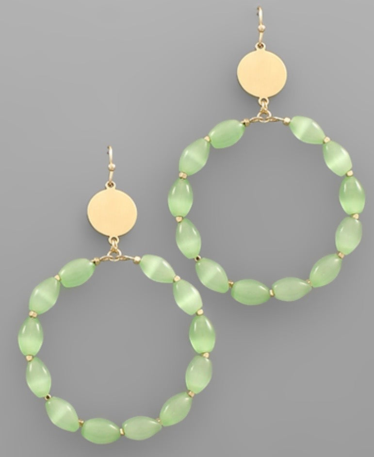 Cats Eye Bead Hoop Earrings (5 colors)