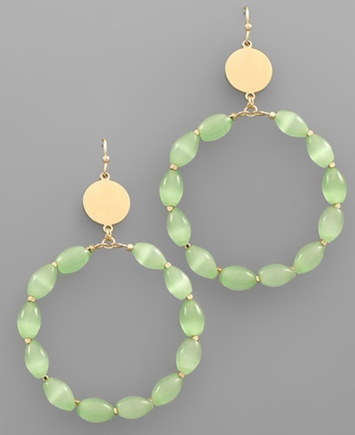 Cats Eye Bead Hoop Earrings (5 colors)