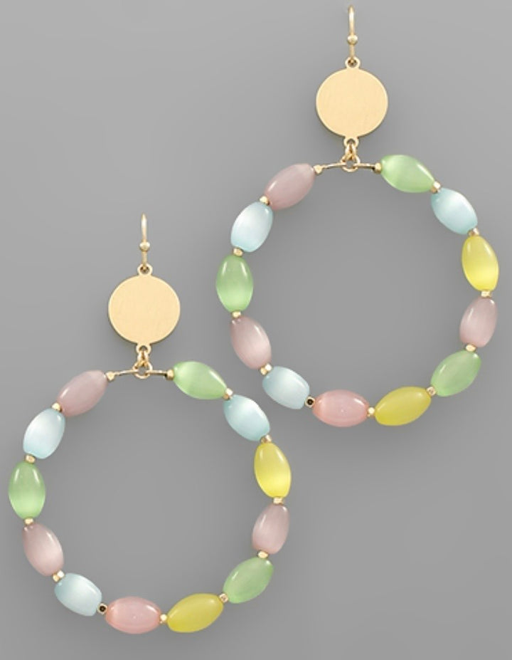 Cats Eye Bead Hoop Earrings (5 colors)
