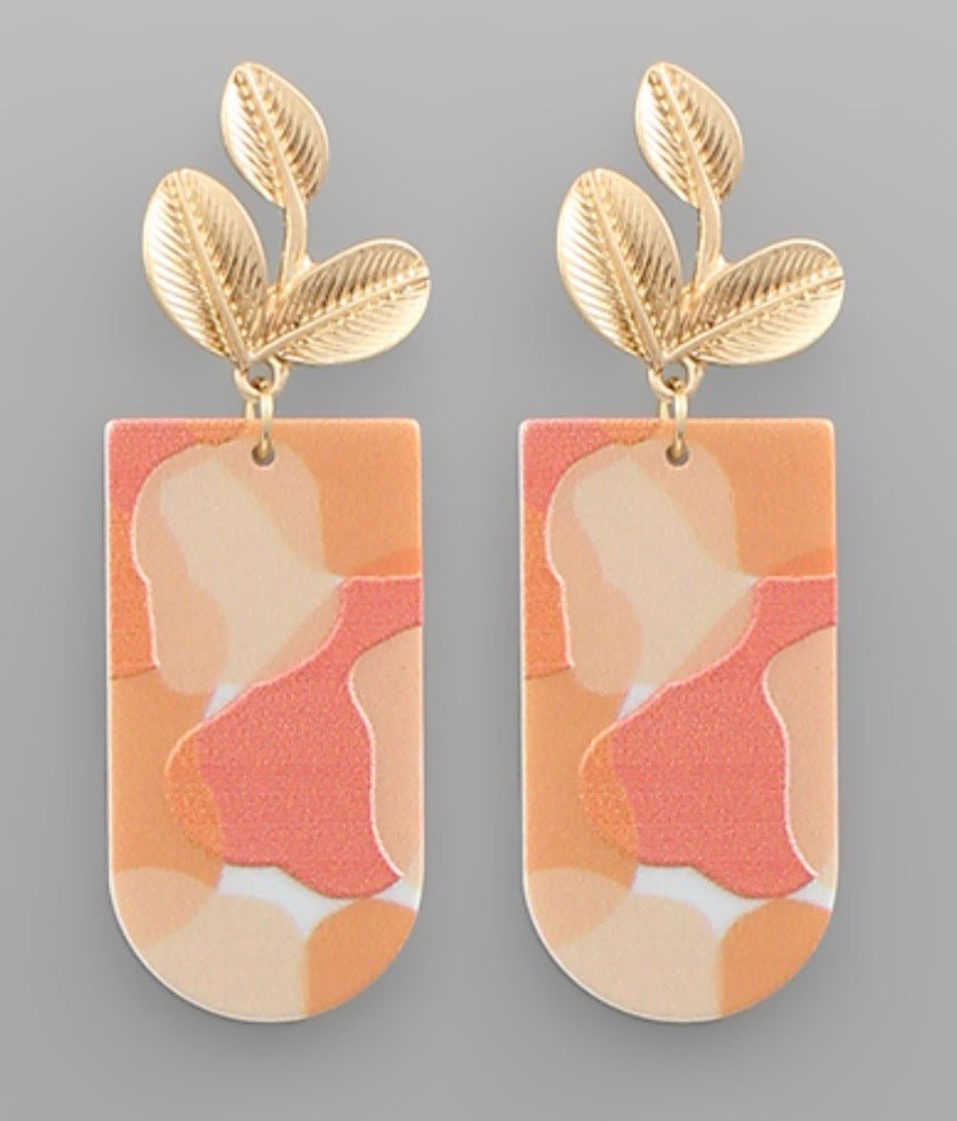 Printed Round &amp; Leaf Earrings