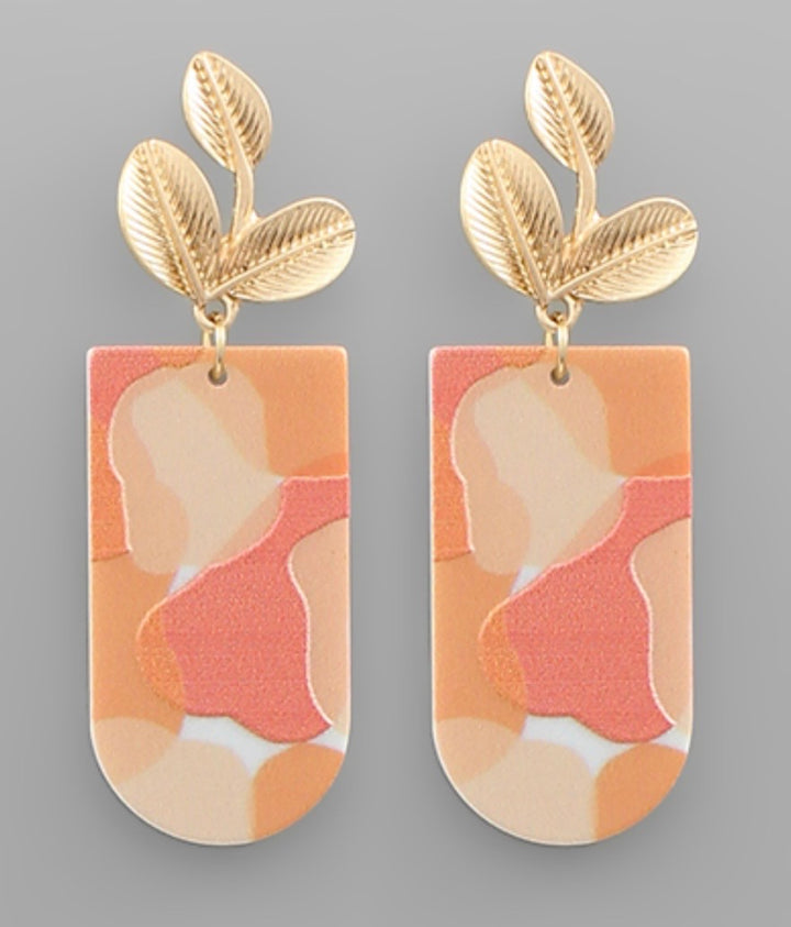 Printed Round &amp; Leaf Earrings