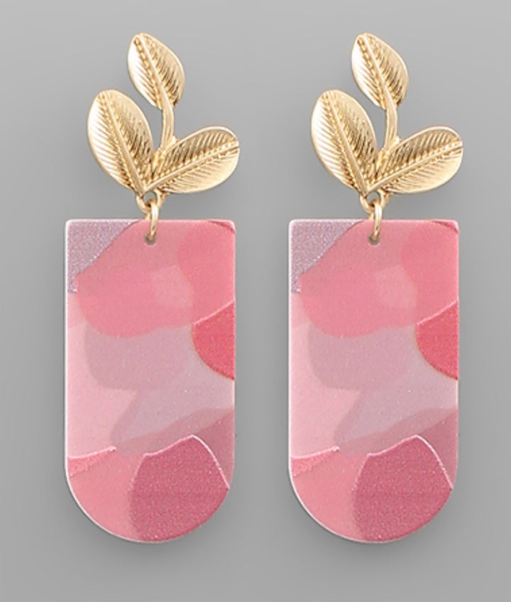 Printed Round &amp; Leaf Earrings
